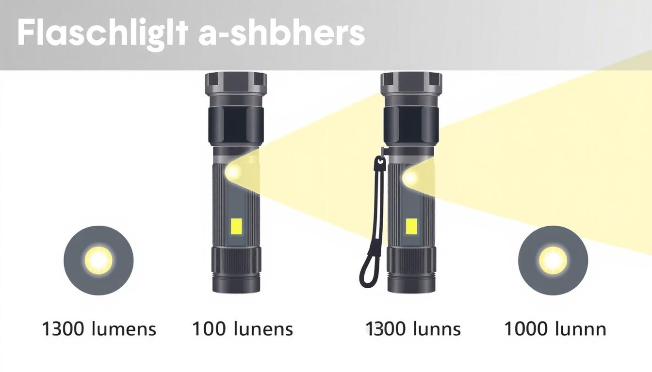 Visual representation of increasing flashlight lumens from 100 to 1000
