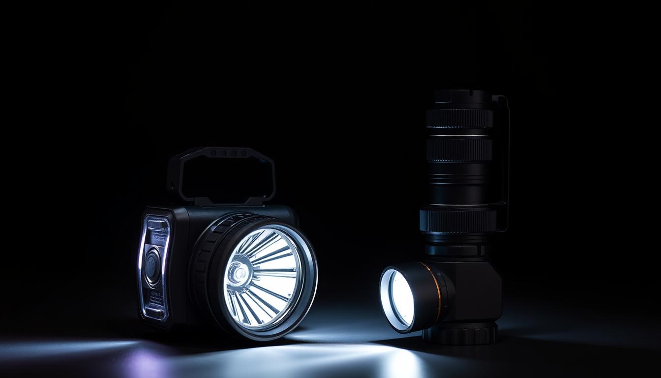 Portable Worklight vs Flashlight comparison showing both lighting options side by side